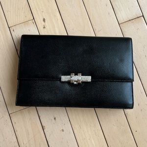 Elegant Vintage Satin Clutch Purse in Black Swarovski Crystals Quality